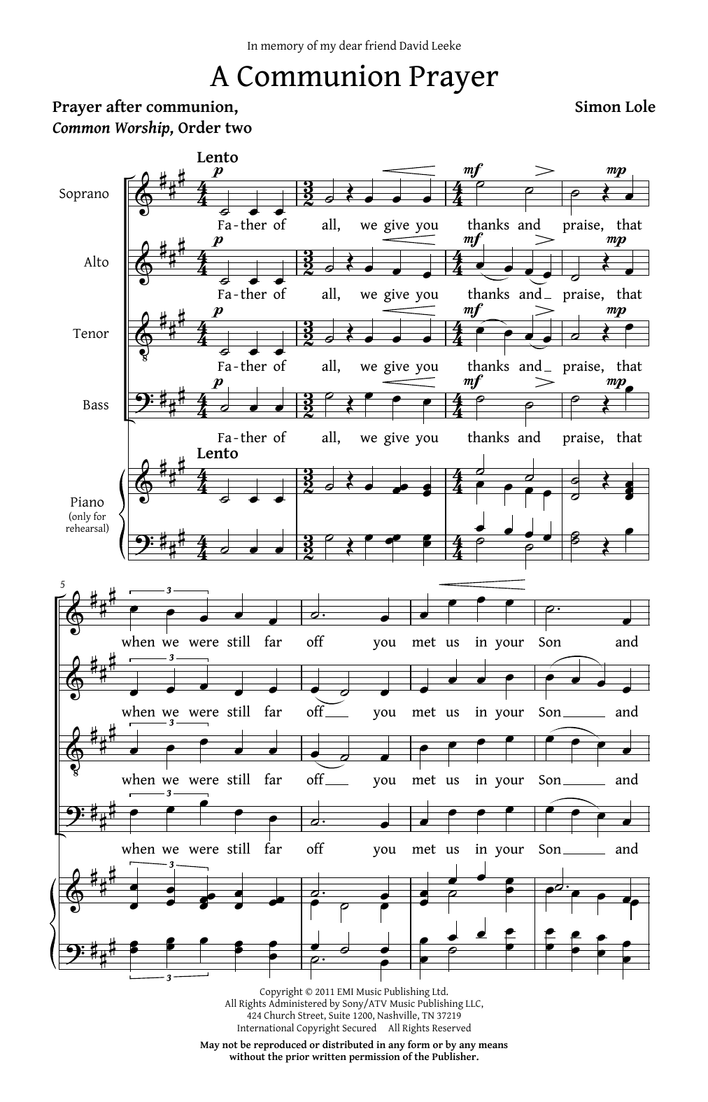 Simon Lole A Communion Prayer sheet music notes and chords. Download Printable PDF.