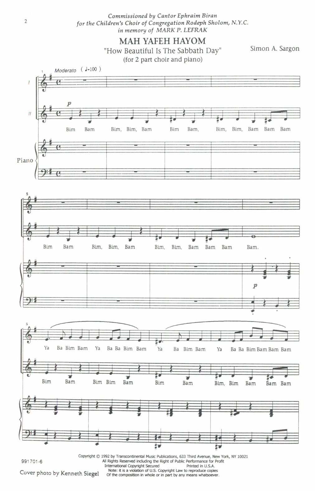 Learn to play Simon Sargon Mah Yafeh Hayom (How Beautiful Is The Sabbath Day) sheet music for 2-Part Choir in minutes. Price: 3.9900$ Simon Sargon Mah Yafeh Hayom (How Beautiful Is The Sabbath Day) sheet music notes and chords arranged for 2-Part Choir