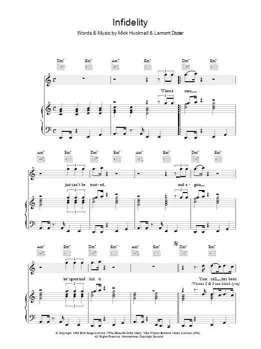 Simply Red Infidelity sheet music notes and chords. Download Printable PDF.