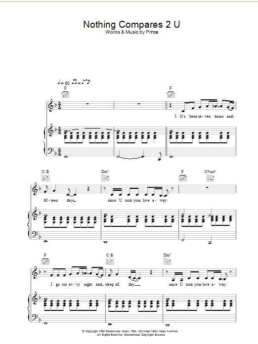 Sinead O'Connor Nothing Compares 2 U sheet music notes and chords. Download Printable PDF.