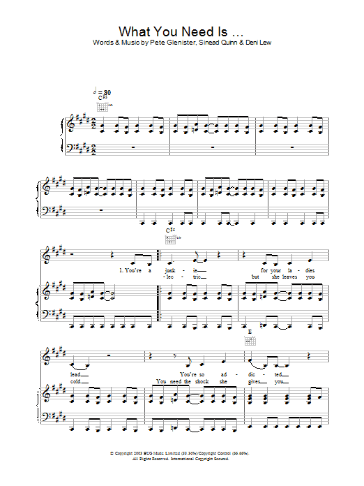 Learn to play Sinead Quinn What You Need Is … sheet music for Piano, Vocal & Guitar in minutes. Price: 6.9900$ Sinead Quinn What You Need Is … sheet music notes and chords. Download Printable PDF.