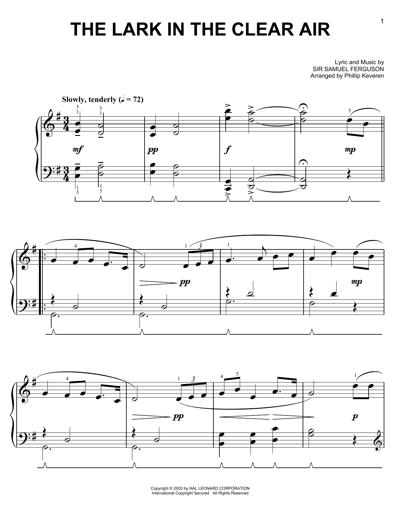 Learn to play Sir Samuel Ferguson The Lark In The Clear Air sheet music for Easy Piano in minutes. Price: 6.9900$ Sir Samuel Ferguson The Lark In The Clear Air sheet music notes and chords arranged for Easy Piano