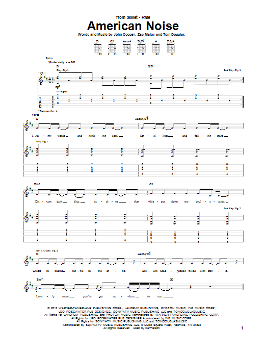 Skillet American Noise sheet music notes and chords. Download Printable PDF.