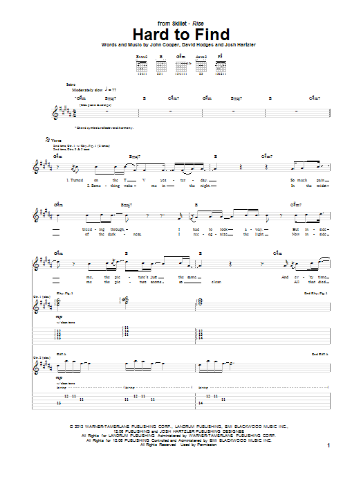 Skillet 'Hard To Find' Sheet Music, Chords & Lyrics | Download.