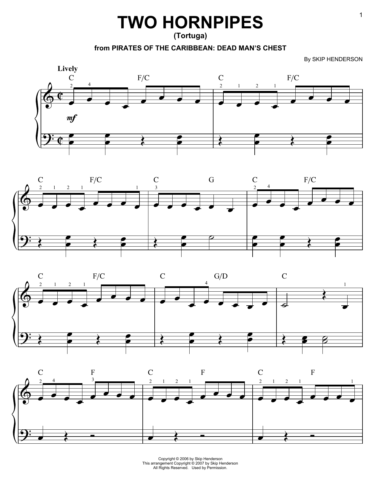 Skip Henderson Two Hornpipes (Fisher's Hornpipe) sheet music notes and chords arranged for Easy Piano