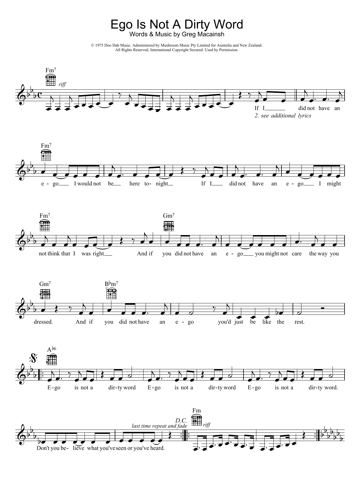 Learn to play Skyhooks Ego Is Not A Dirty Word sheet music for Lead Sheet / Fake Book in minutes. Price: 5.9900$ Skyhooks Ego Is Not A Dirty Word sheet music notes and chords arranged for Lead Sheet / Fake Book