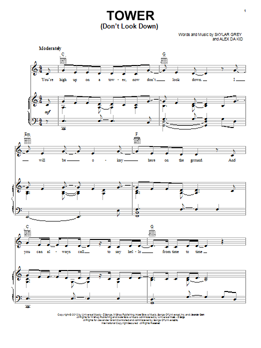 Skylar Grey Tower (Don't Look Down) sheet music notes and chords. Download Printable PDF.