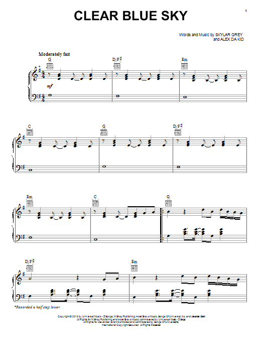 Skylar Grey 'Clear Blue Sky' Sheet Music, Chords & Lyrics.