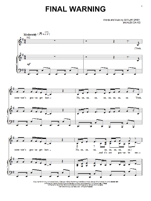 Skylar Grey "Final Warning" Sheet Music PDF Notes, Chords | Pop.