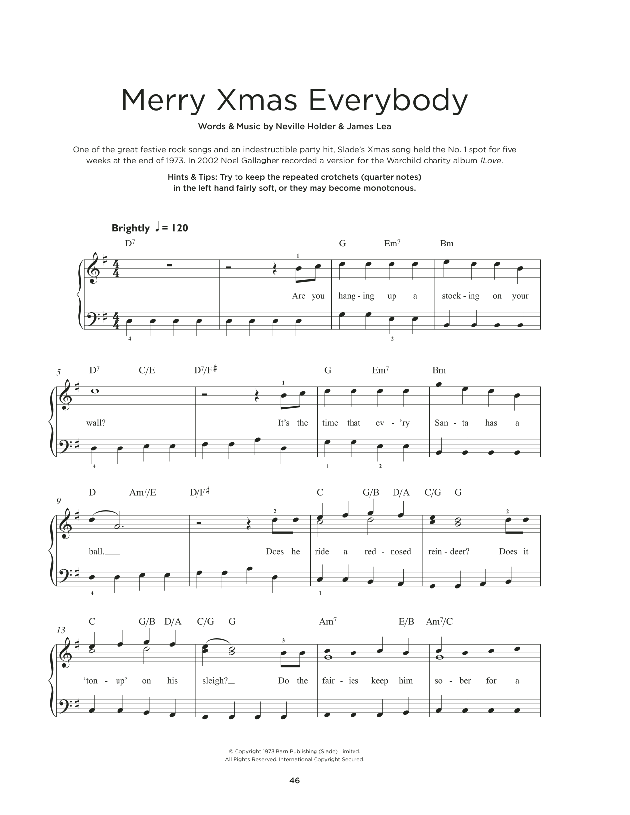 Slade Merry Xmas Everybody sheet music notes and chords. Download Printable PDF.