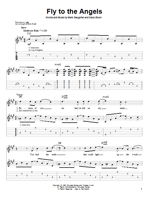 Slaughter Fly To The Angels sheet music notes and chords. Download Printable PDF.