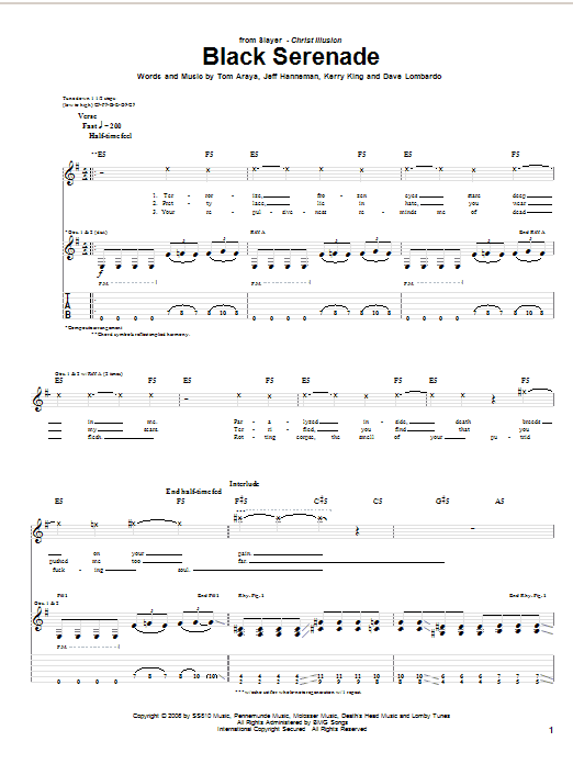 Slayer Black Serenade sheet music notes and chords. Download Printable PDF.