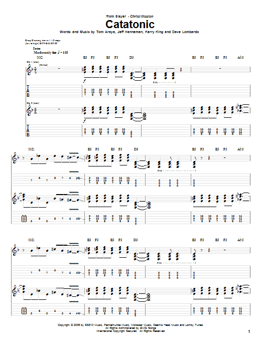 Slayer Catatonic sheet music notes and chords. Download Printable PDF.