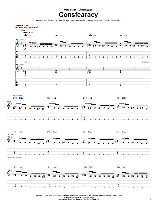 Slayer Consfearacy sheet music notes and chords. Download Printable PDF.