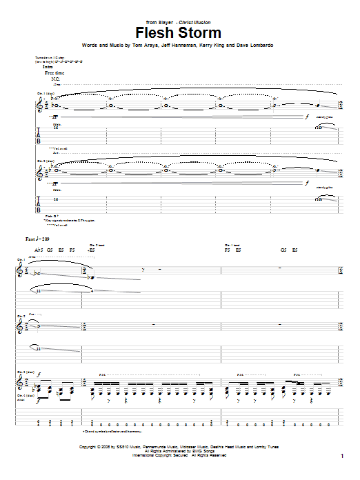 Slayer Flesh Storm sheet music notes and chords. Download Printable PDF.