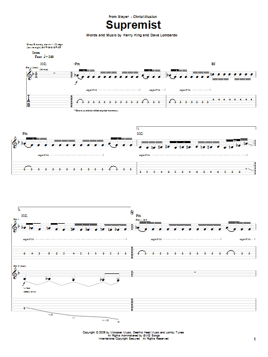 Slayer Supremist sheet music notes and chords. Download Printable PDF.