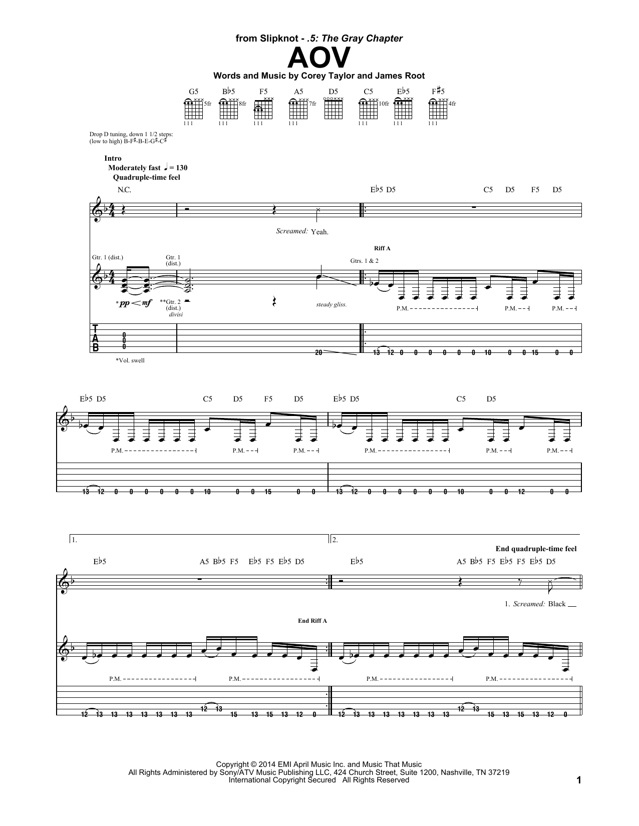 Slipknot AOV sheet music notes and chords. Download Printable PDF.