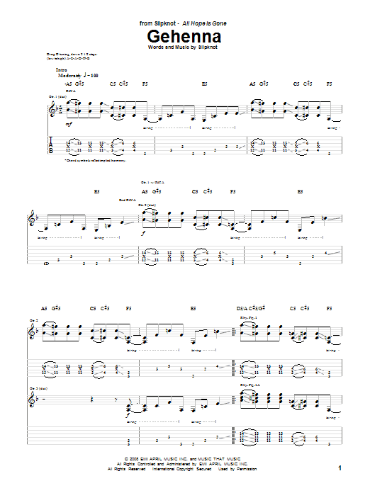 Slipknot Gehenna sheet music notes and chords. Download Printable PDF.