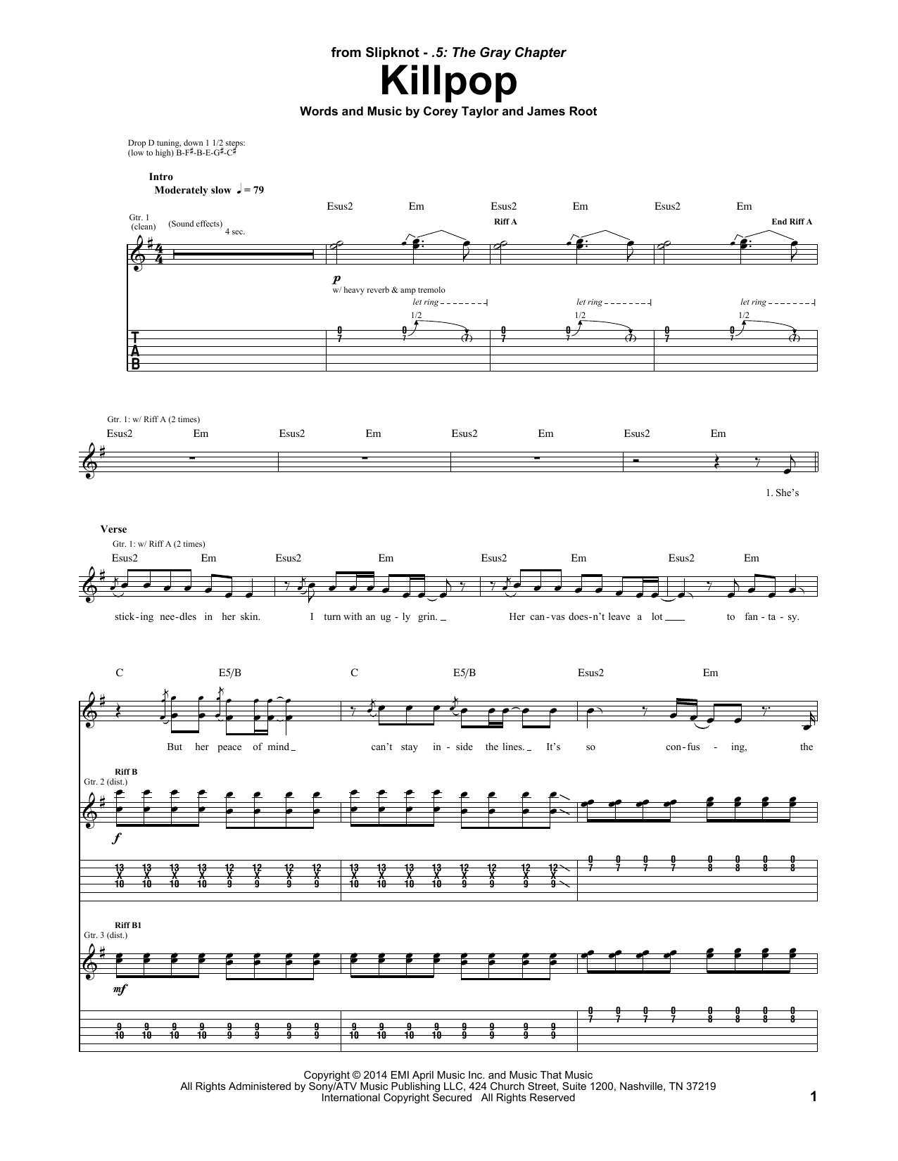 Slipknot Killpop sheet music notes and chords. Download Printable PDF.