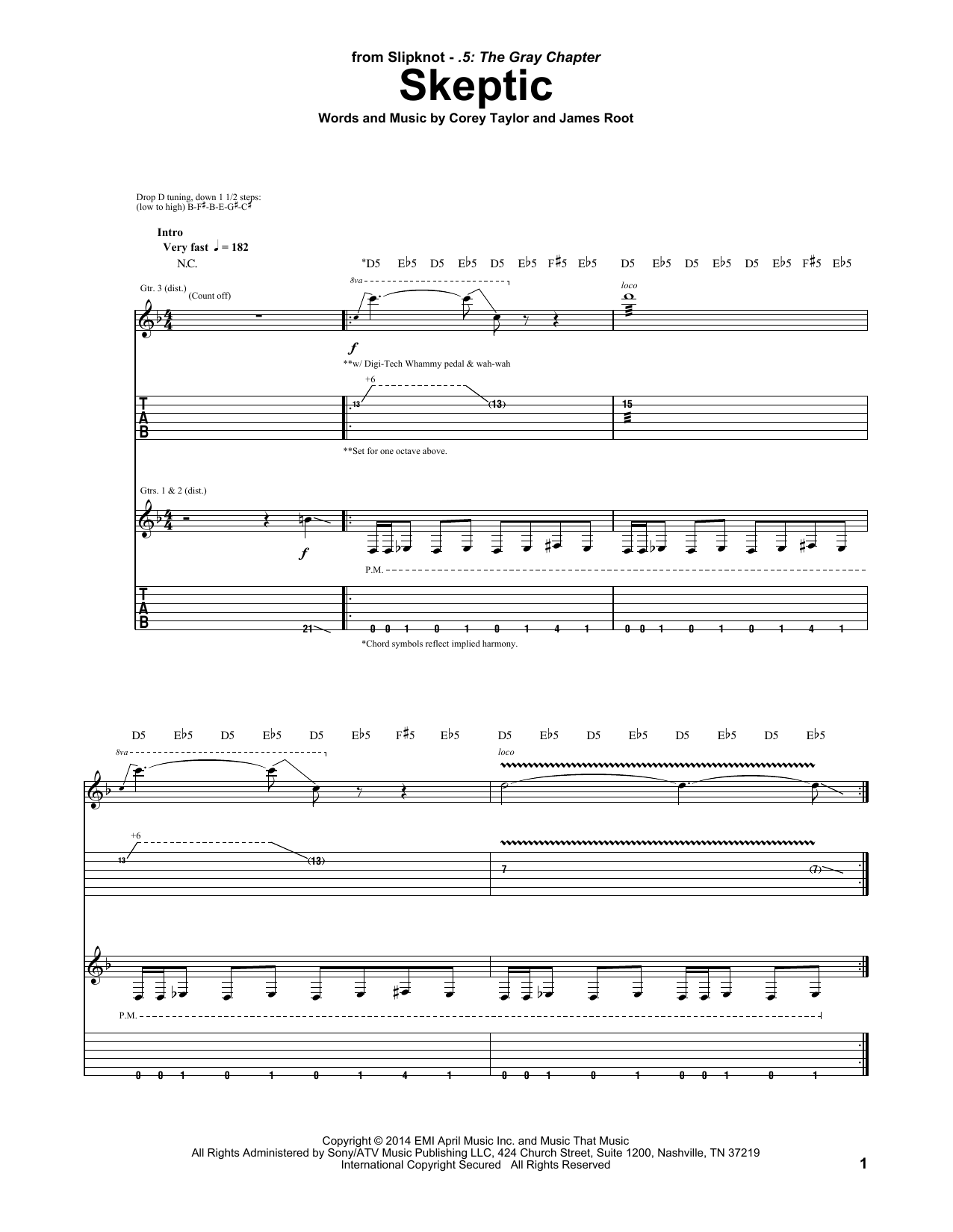 Slipknot Skeptic sheet music notes and chords. Download Printable PDF.