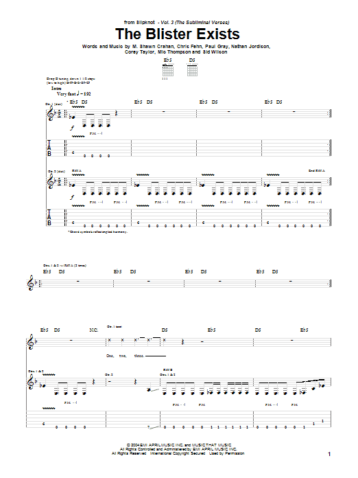 Slipknot The Blister Exists sheet music notes and chords. Download Printable PDF.