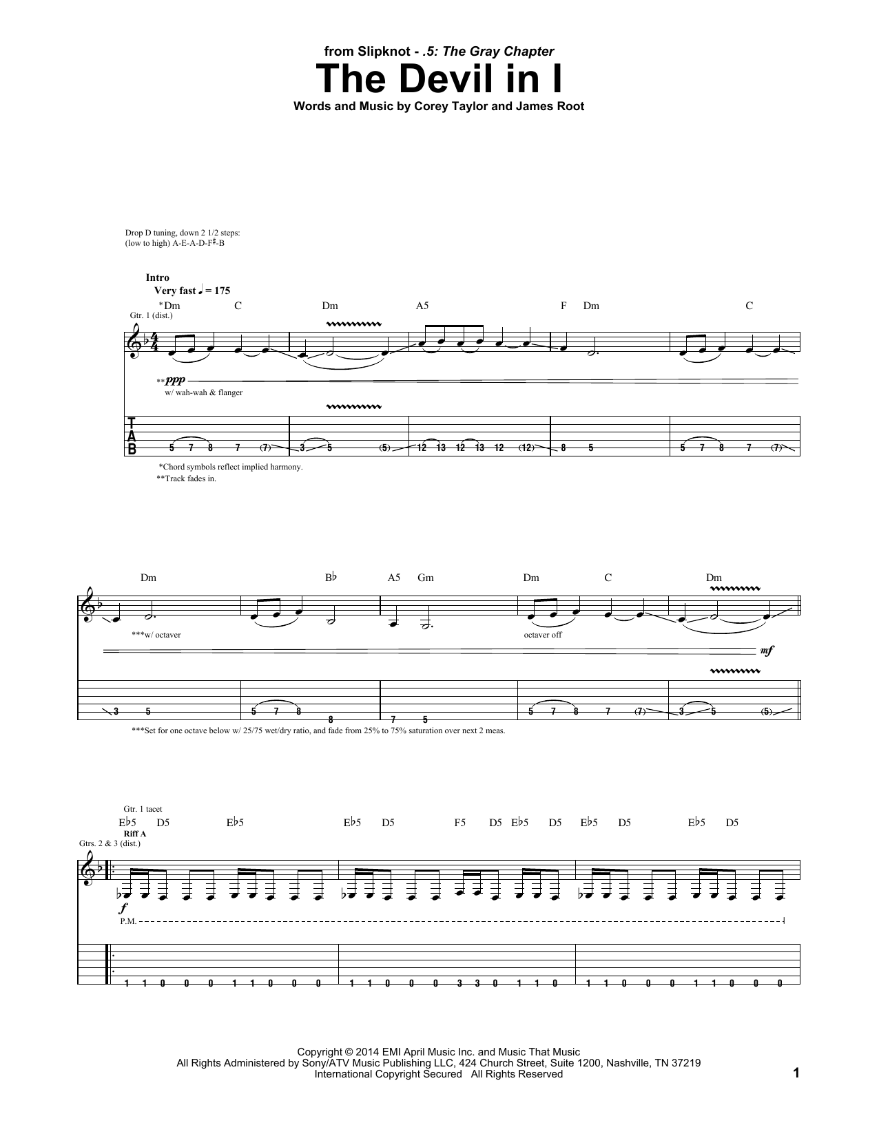 Slipknot The Devil In I sheet music notes and chords. Download Printable PDF.