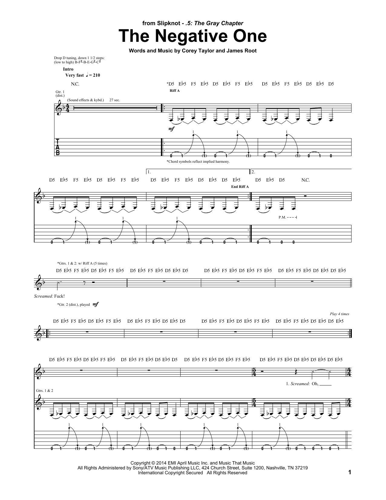 Slipknot The Negative One sheet music notes and chords. Download Printable PDF.