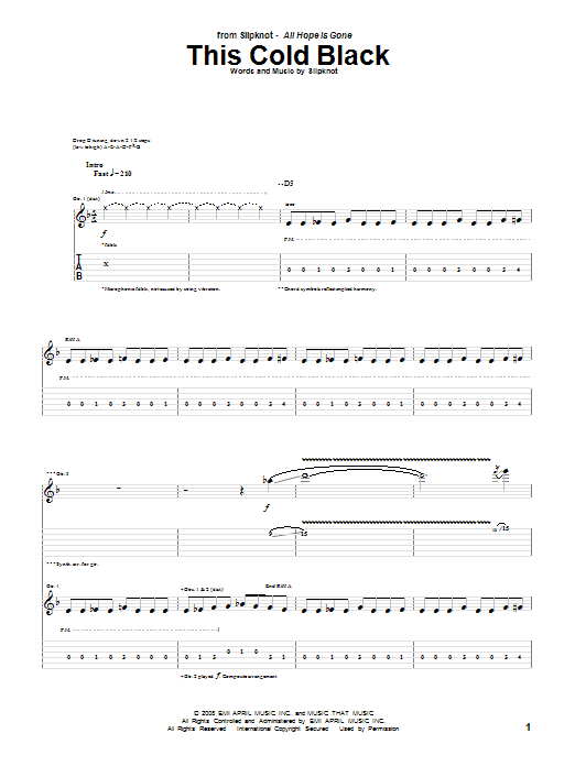 Slipknot This Cold Black sheet music notes and chords. Download Printable PDF.