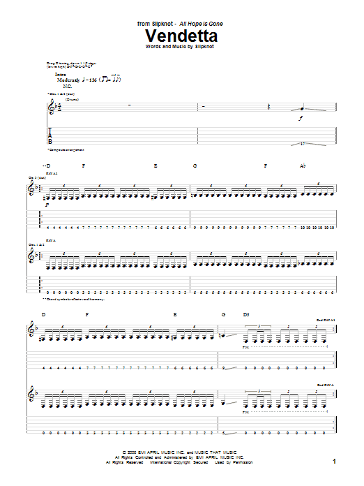 Slipknot Vendetta sheet music notes and chords. Download Printable PDF.