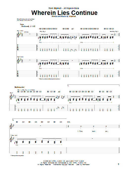 Slipknot Wherein Lies Continue sheet music notes and chords. Download Printable PDF.