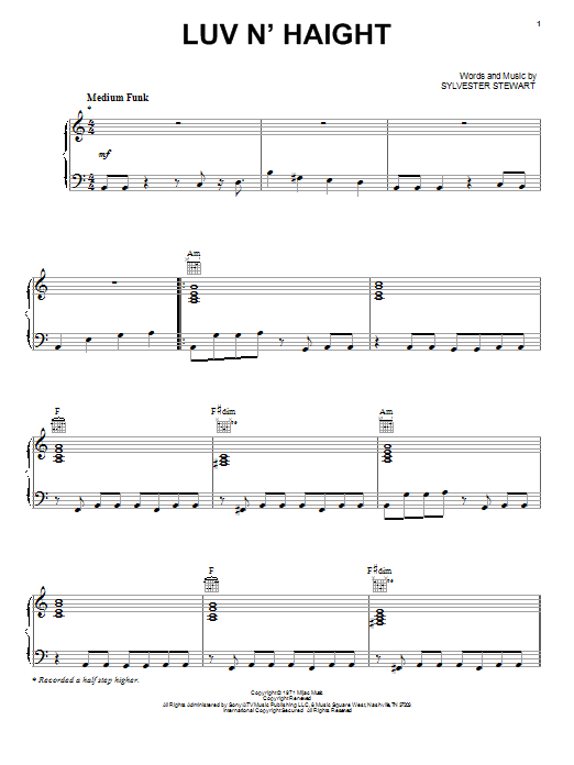 Sly & The Family Stone Luv N' Haight sheet music notes and chords. Download Printable PDF.