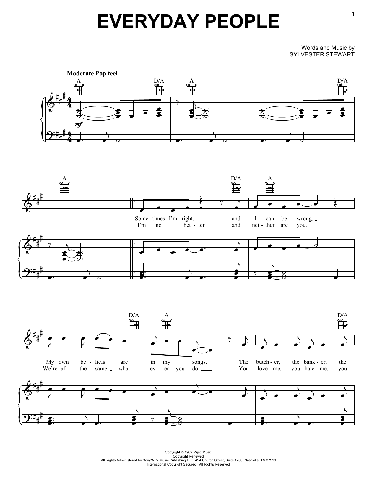 Learn to play Sly & The Family Stone Everyday People sheet music for Bass Guitar Tab in minutes. Price: 7.8900$ Sly & The Family Stone Everyday People sheet music notes and chords arranged for Bass Guitar Tab