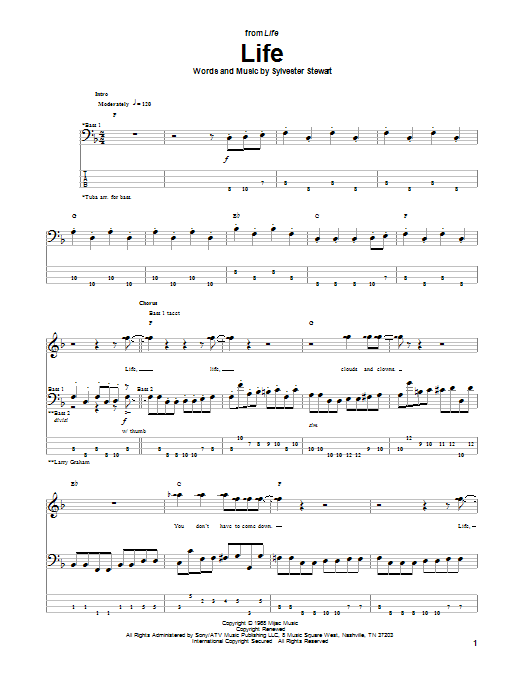 Sly & The Family Stone Life sheet music notes and chords. Download Printable PDF.