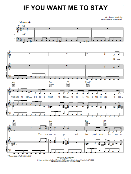 Learn to play Sly & The Family Stone If You Want Me To Stay sheet music for Piano, Vocal & Guitar (Right-Hand Melody) in minutes. Sly & The Family Stone If You Want Me To Stay sheet music notes and chords. Download Printable PDF.
