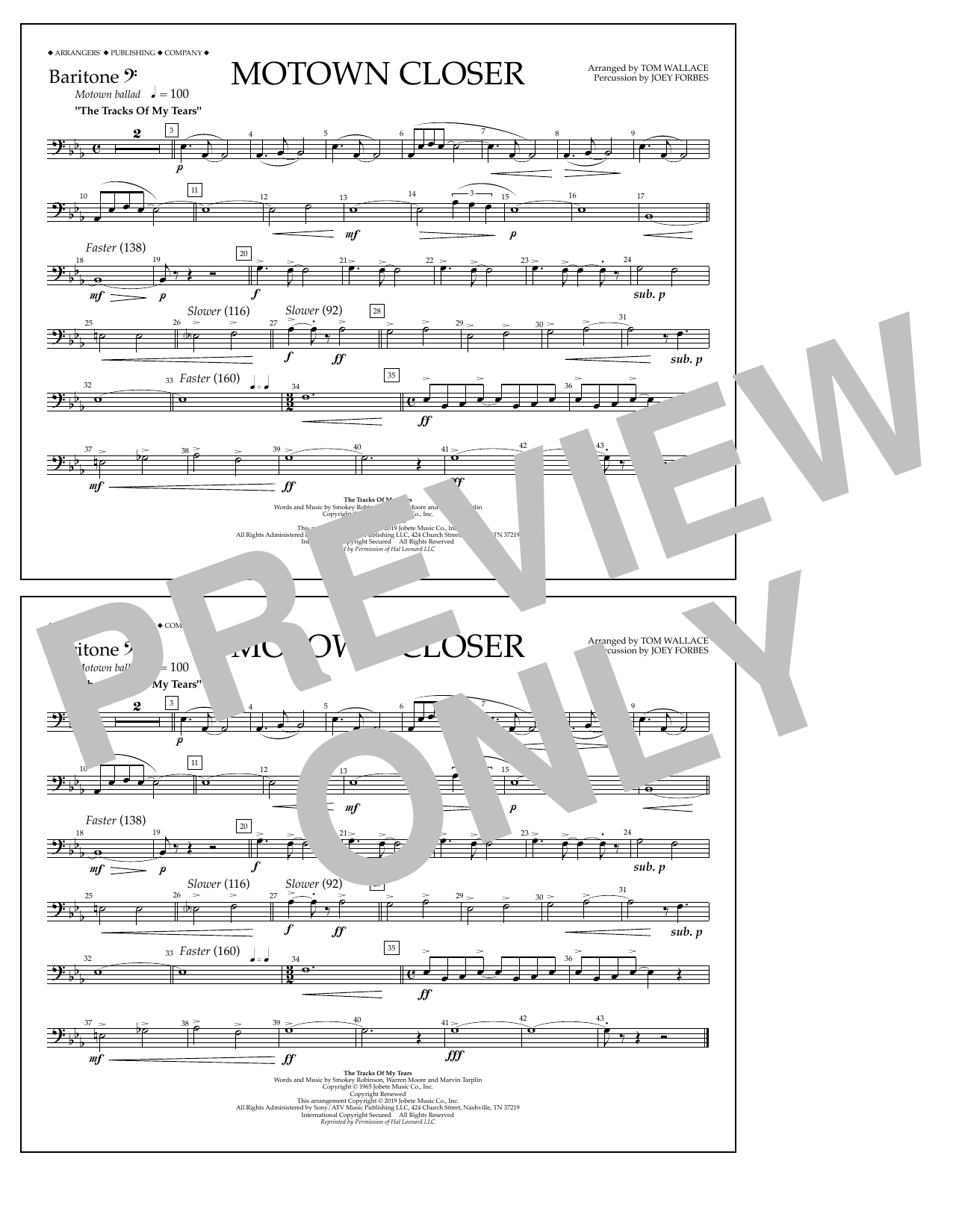 Smokey Robinson Motown Closer (arr. Tom Wallace) - Baritone B.C. sheet music notes and chords arranged for Marching Band