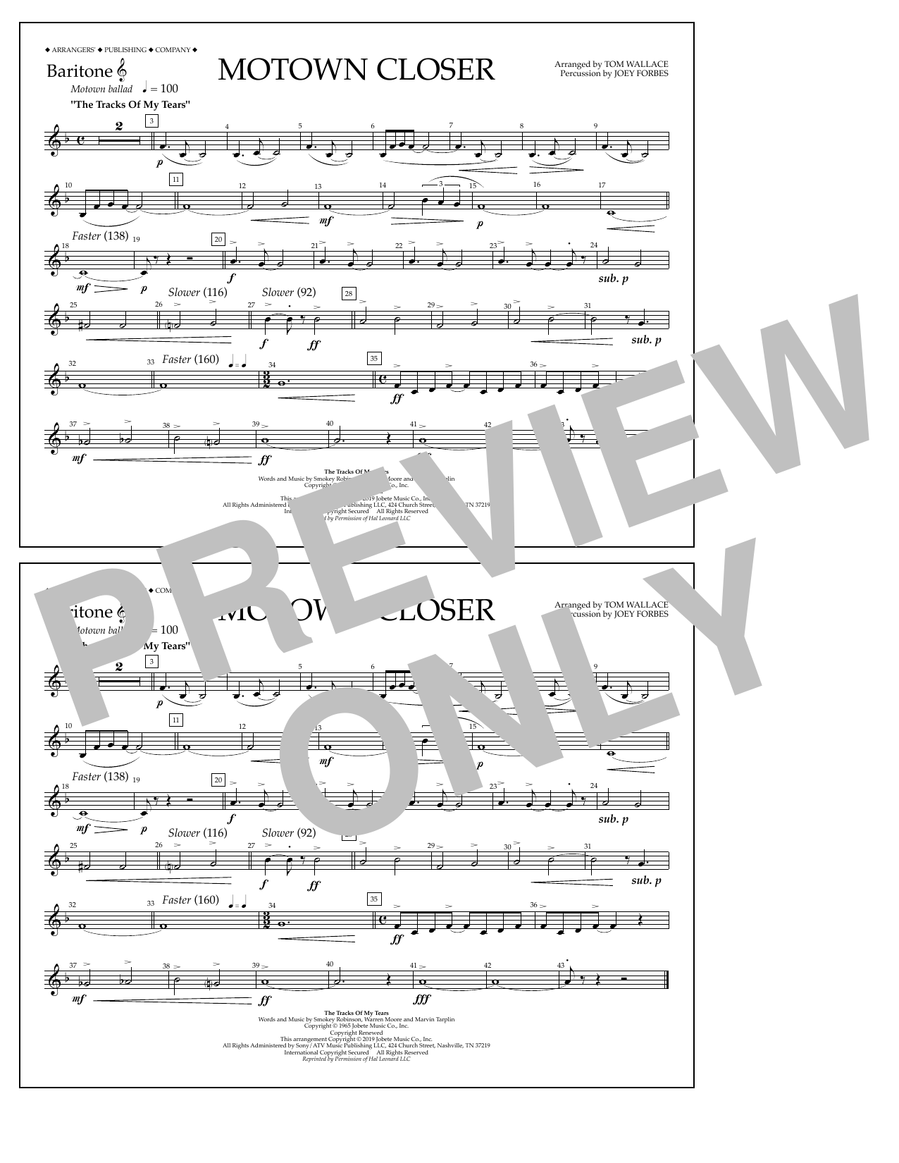 Learn to play Smokey Robinson Motown Closer (arr. Tom Wallace) - Baritone T.C. sheet music for Marching Band in minutes. Price: 7.8900$ Smokey Robinson Motown Closer (arr. Tom Wallace) - Baritone T.C. sheet music notes and chords arranged for Marching Band