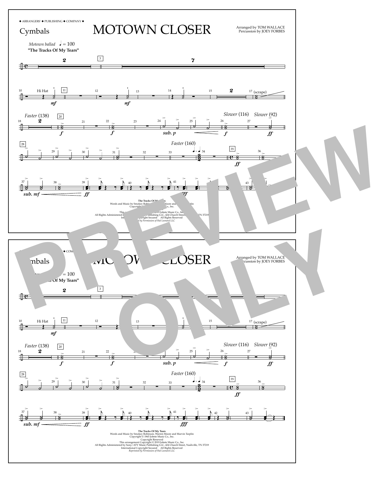 Learn to play Smokey Robinson Motown Closer (arr. Tom Wallace) - Cymbals sheet music for Marching Band in minutes. Price: 7.8900$ Smokey Robinson Motown Closer (arr. Tom Wallace) - Cymbals sheet music notes and chords arranged for Marching Band