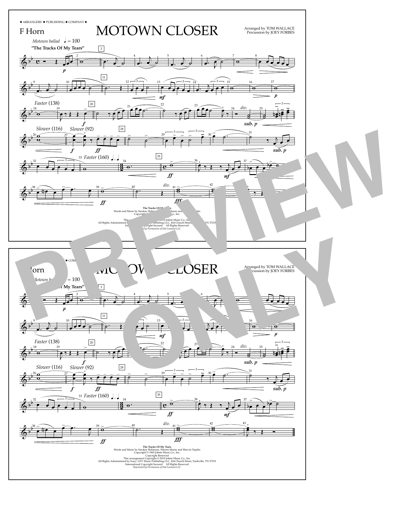 Learn to play Smokey Robinson Motown Closer (arr. Tom Wallace) - F Horn sheet music for Marching Band in minutes. Price: 7.8900$ Smokey Robinson Motown Closer (arr. Tom Wallace) - F Horn sheet music notes and chords arranged for Marching Band