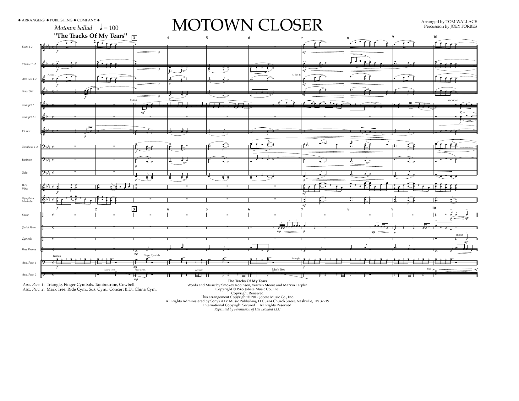 Learn to play Smokey Robinson Motown Closer (arr. Tom Wallace) - Full Score sheet music for Marching Band in minutes. Smokey Robinson Motown Closer (arr. Tom Wallace) - Full Score sheet music notes and chords. Download Printable PDF.