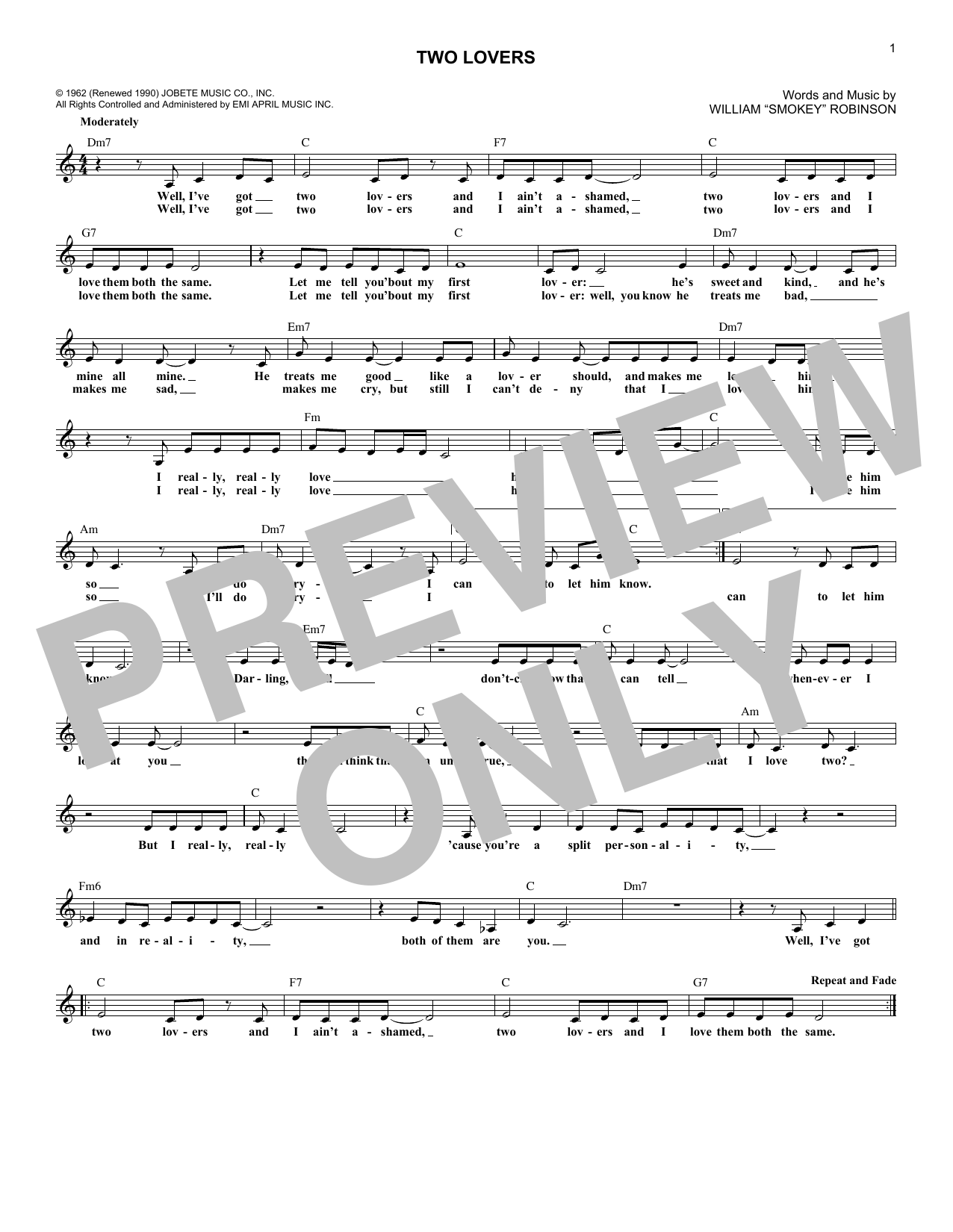 Smokey Robinson Two Lovers sheet music notes and chords. Download Printable PDF.