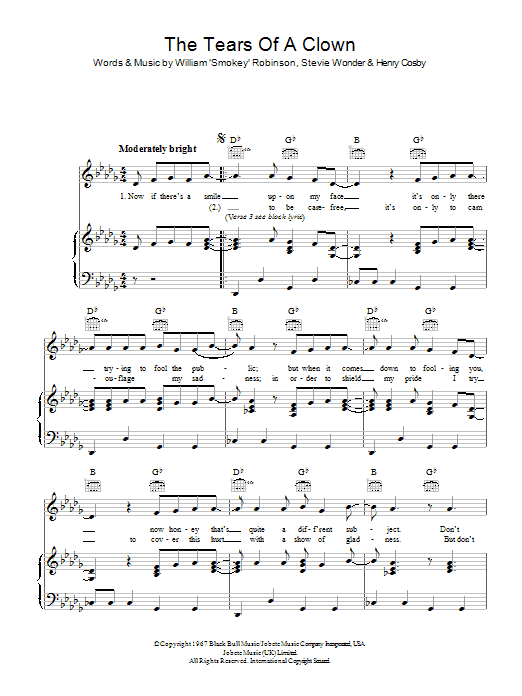Learn to play Smokey Robinson & The Miracles The Tears Of A Clown sheet music for Guitar Chords/Lyrics in minutes. Smokey Robinson & The Miracles The Tears Of A Clown sheet music notes and chords. Download Printable PDF.