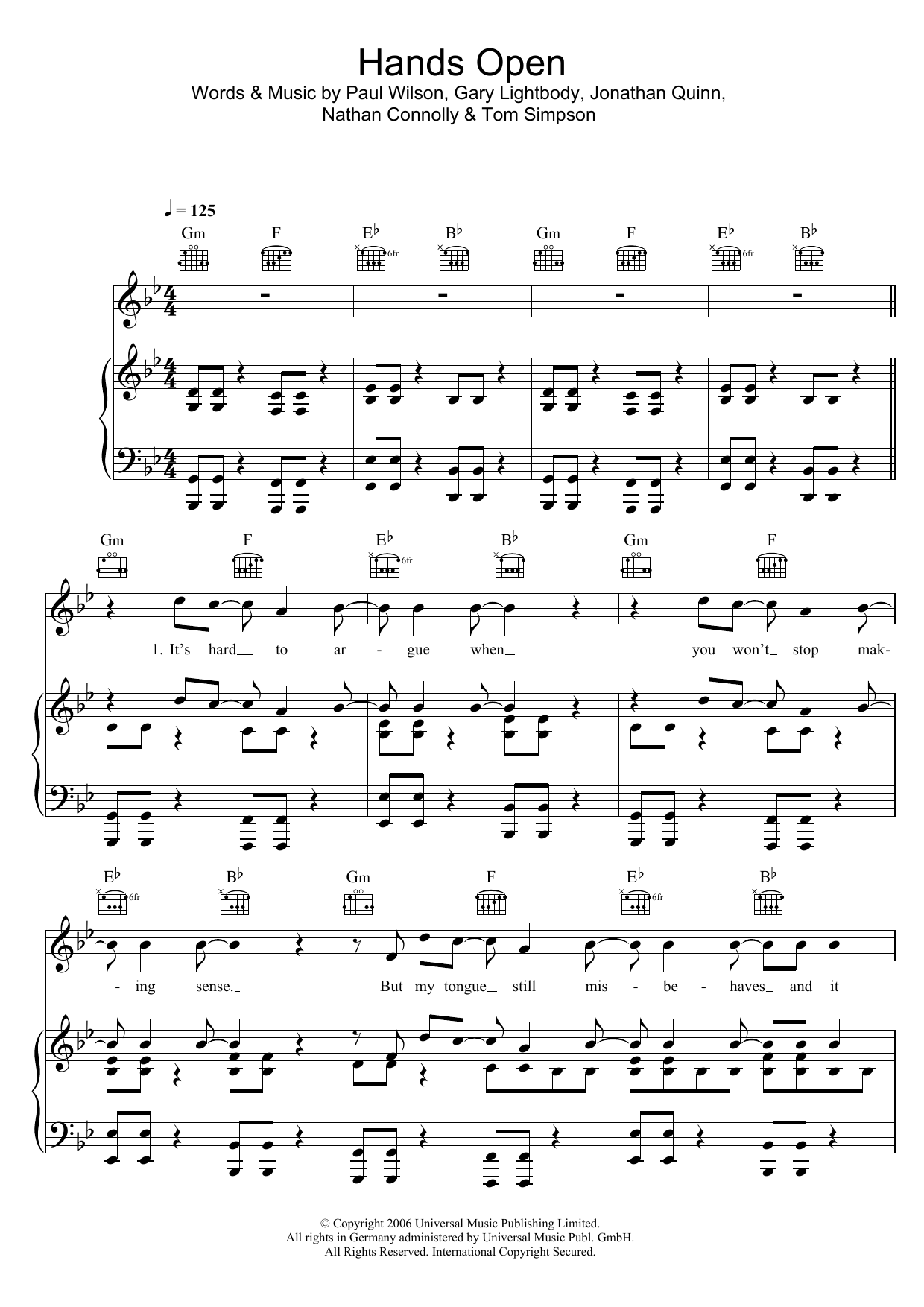 Snow Patrol Hands Open sheet music notes and chords. Download Printable PDF.