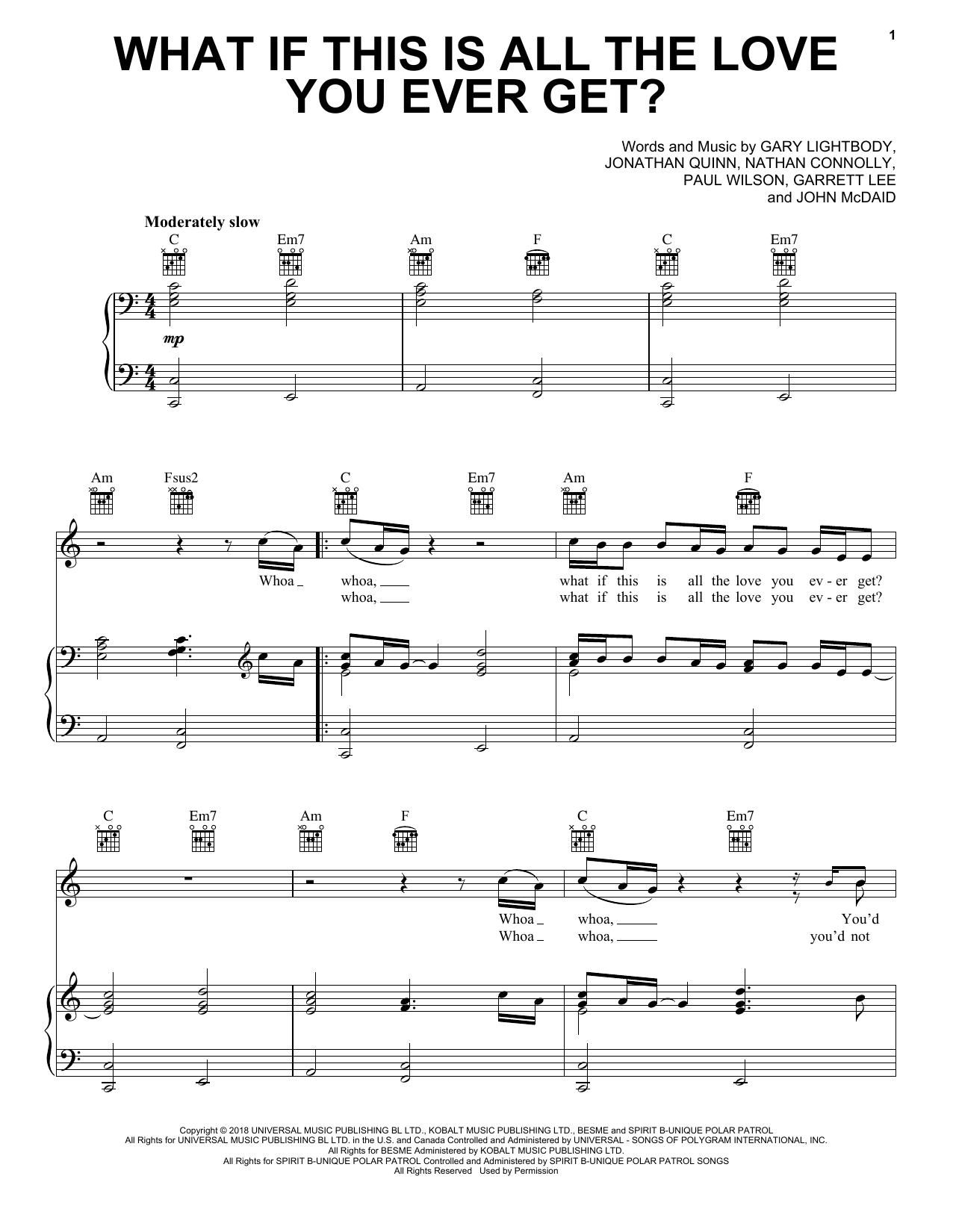 Learn to play Snow Patrol What If This Is All The Love You Ever Get? sheet music for Piano, Vocal & Guitar Chords (Right-Hand Melody) in minutes. Price: 6.9900$ Snow Patrol What If This Is All The Love You Ever Get? sheet music notes and chords arranged for Piano, Vocal & Guitar Chords (Right-Hand Melody)