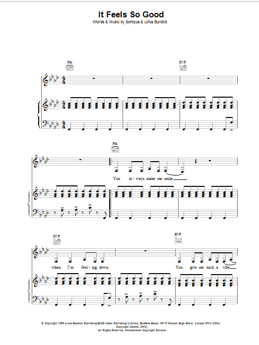 Sonique It Feels So Good sheet music for Piano, Vocal & Guitar in minutes. Price: 7.8900$ Sonique It Feels So Good sheet music notes and chords. Download Printable PDF.