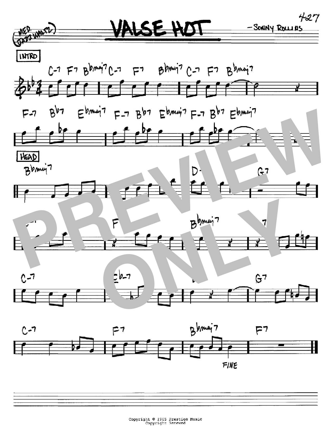 Sonny Rollins Valse Hot sheet music notes and chords. Download Printable PDF.