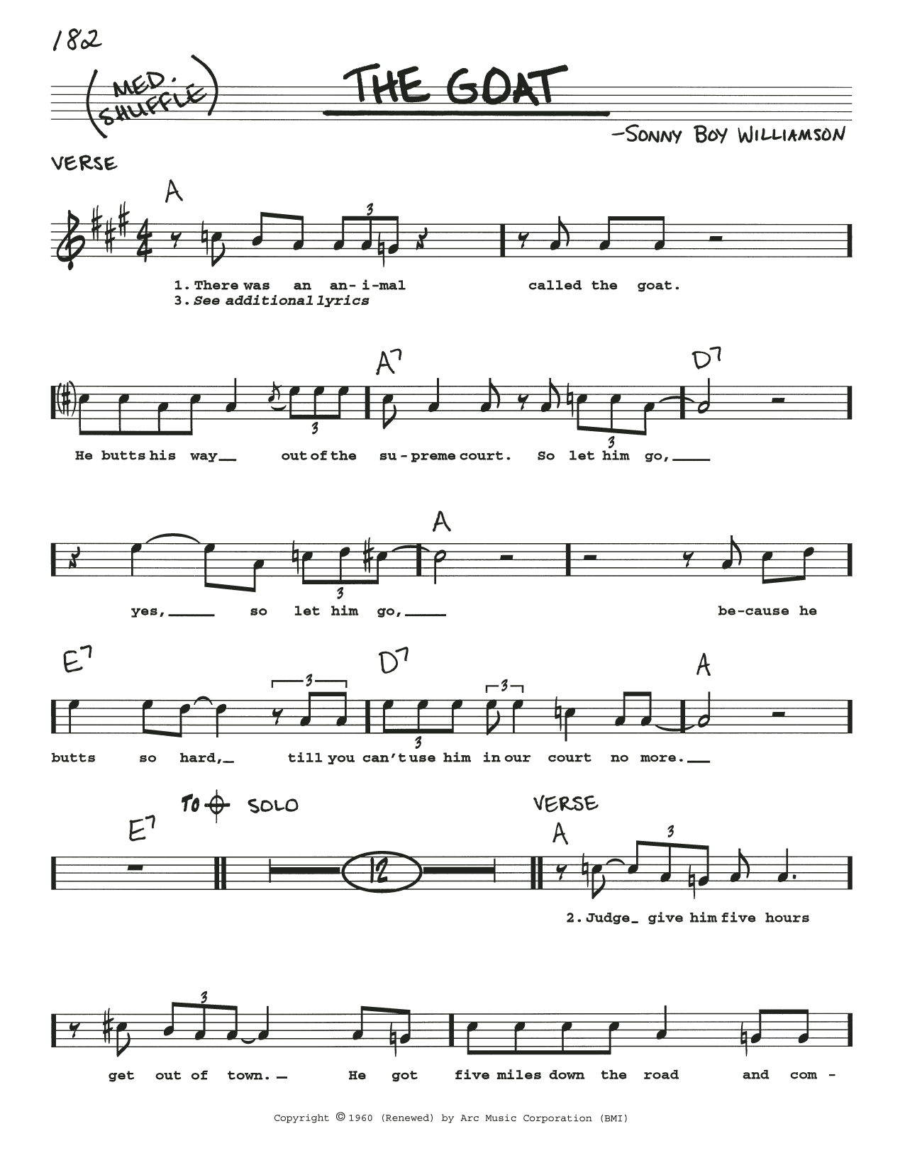 Sonny Boy Williamson The Goat sheet music notes and chords. Download Printable PDF.