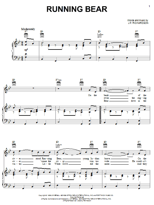 Sonny James Running Bear sheet music notes and chords. Download Printable PDF.