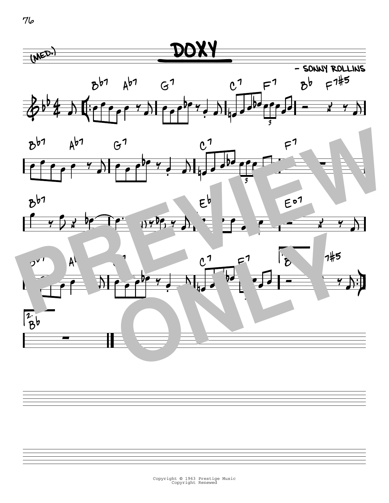 Sonny Rollins Doxy sheet music notes and chords. Download Printable PDF.