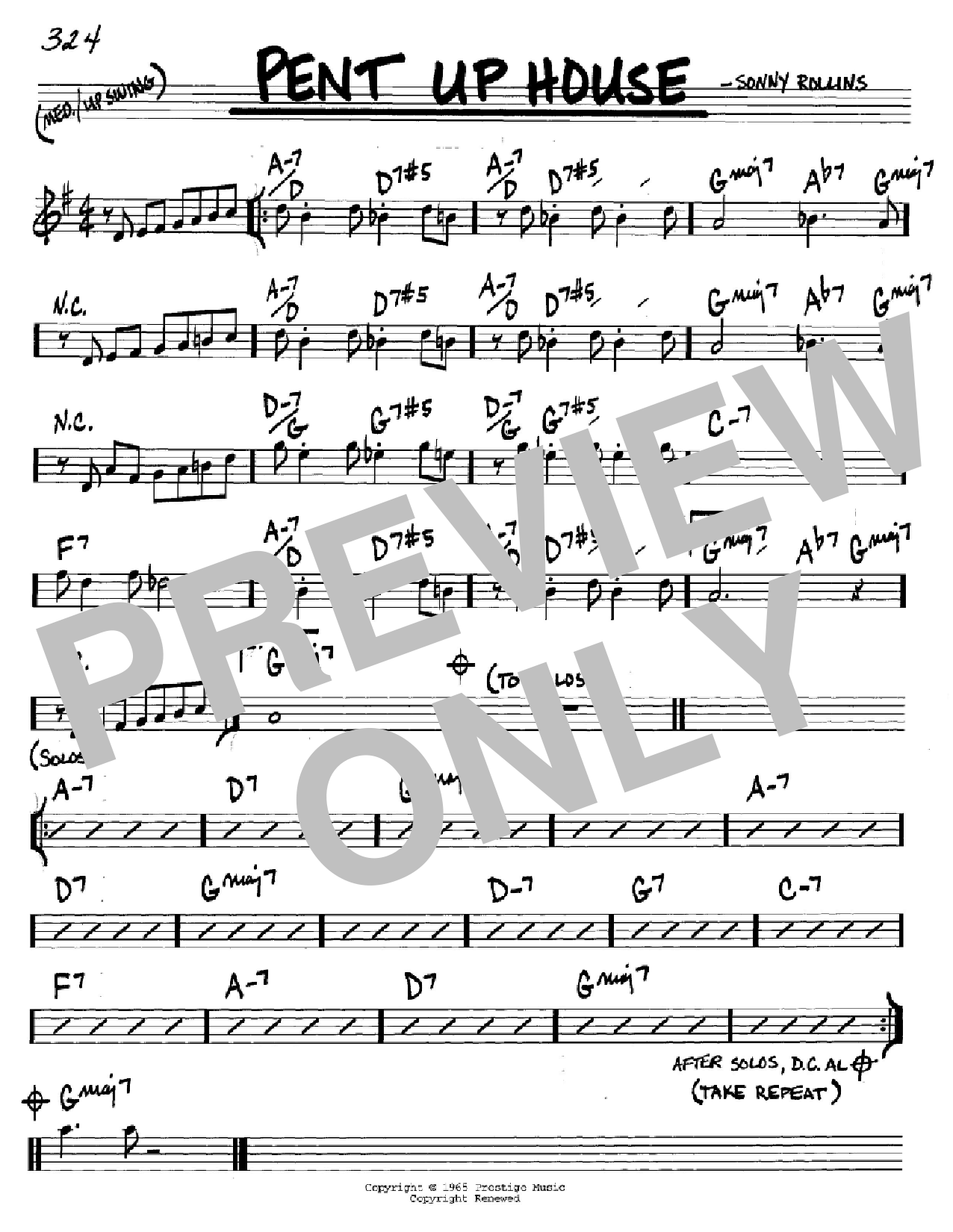 Sonny Rollins Pent Up House sheet music notes and chords. Download Printable PDF.