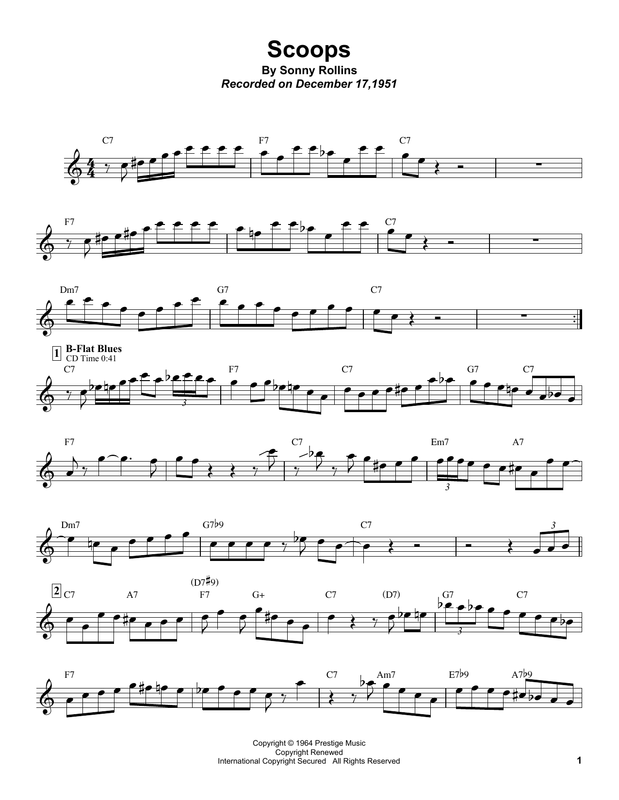 Sonny Rollins Scoops sheet music notes and chords. Download Printable PDF.